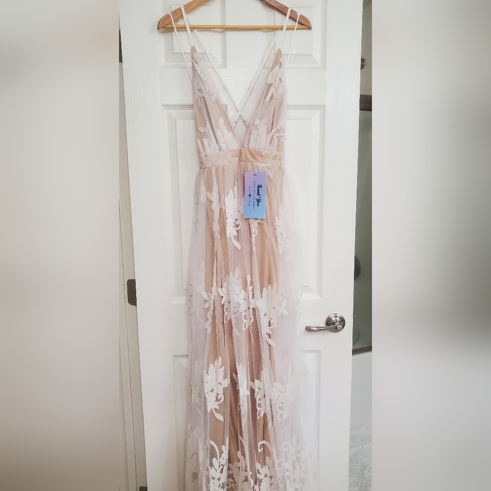 LUXXEL Dress, White/Nude, Size L